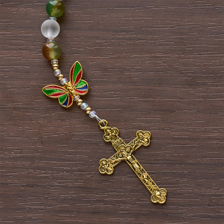 Christianartworkshop Rosenkranz aus natürlichem Malachit mit Emaille in Schmetterlingsform: Schmetterling des Glaubens - image 9