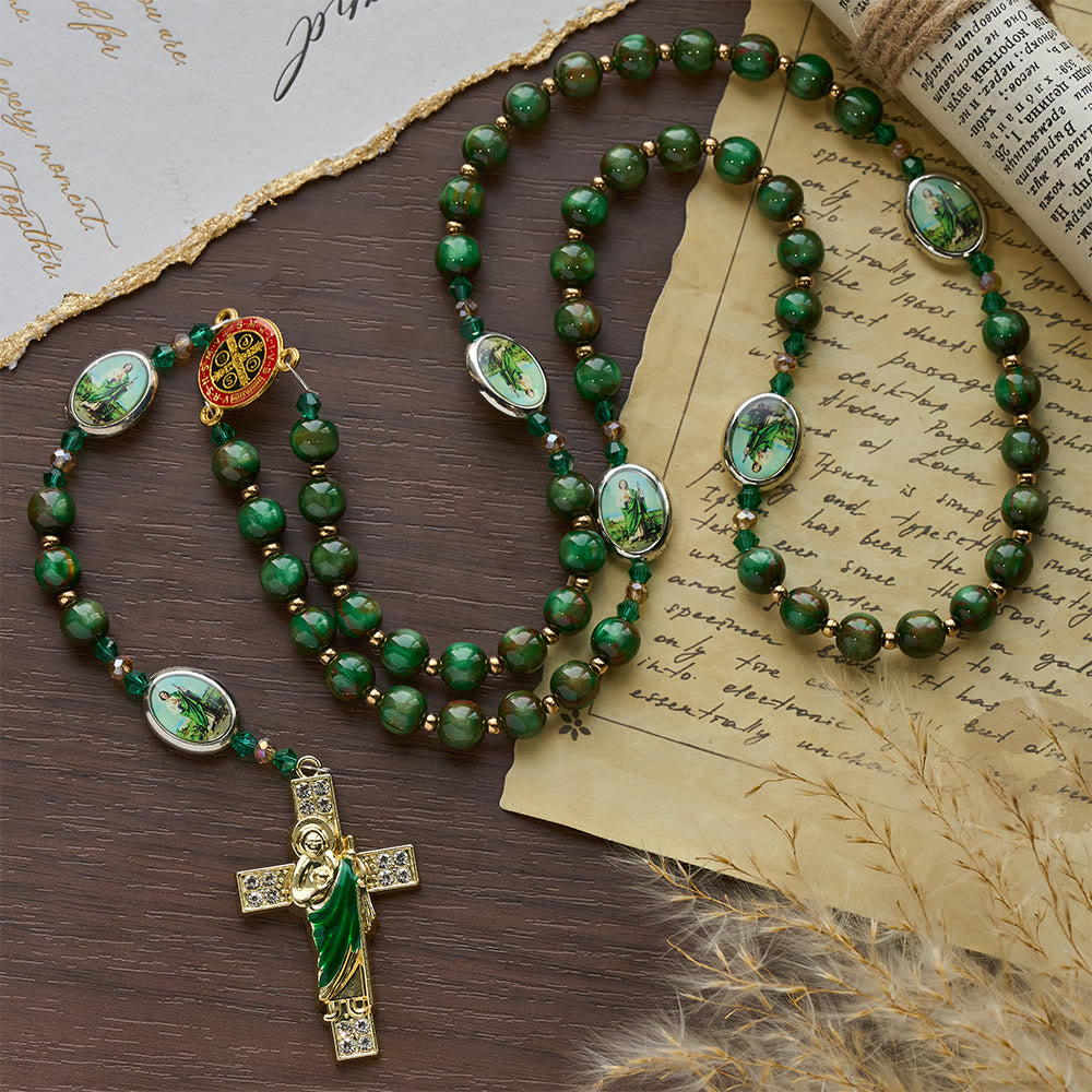Christianartworkshop Rosenkranz mit grünen Glitzerperlen zum Heiligen Judas: Der Heilige Judas, Schutzpatron der Hoffnung - image 4