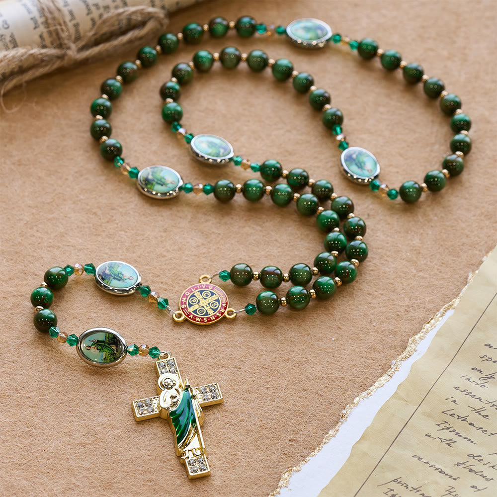 Christianartworkshop Rosenkranz mit grünen Glitzerperlen zum Heiligen Judas: Der Heilige Judas, Schutzpatron der Hoffnung - image 3