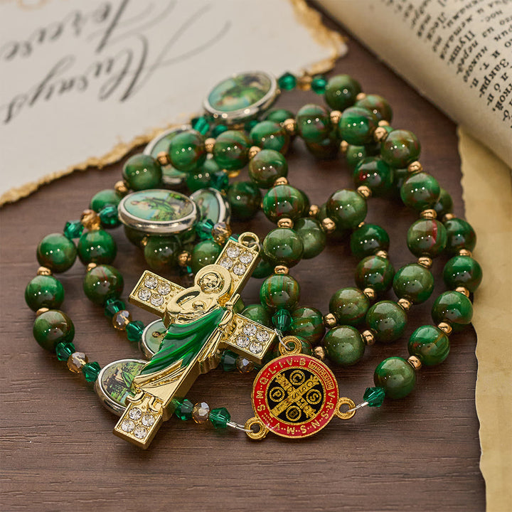Christianartworkshop Rosenkranz mit grünen Glitzerperlen zum Heiligen Judas: Der Heilige Judas, Schutzpatron der Hoffnung - image 5