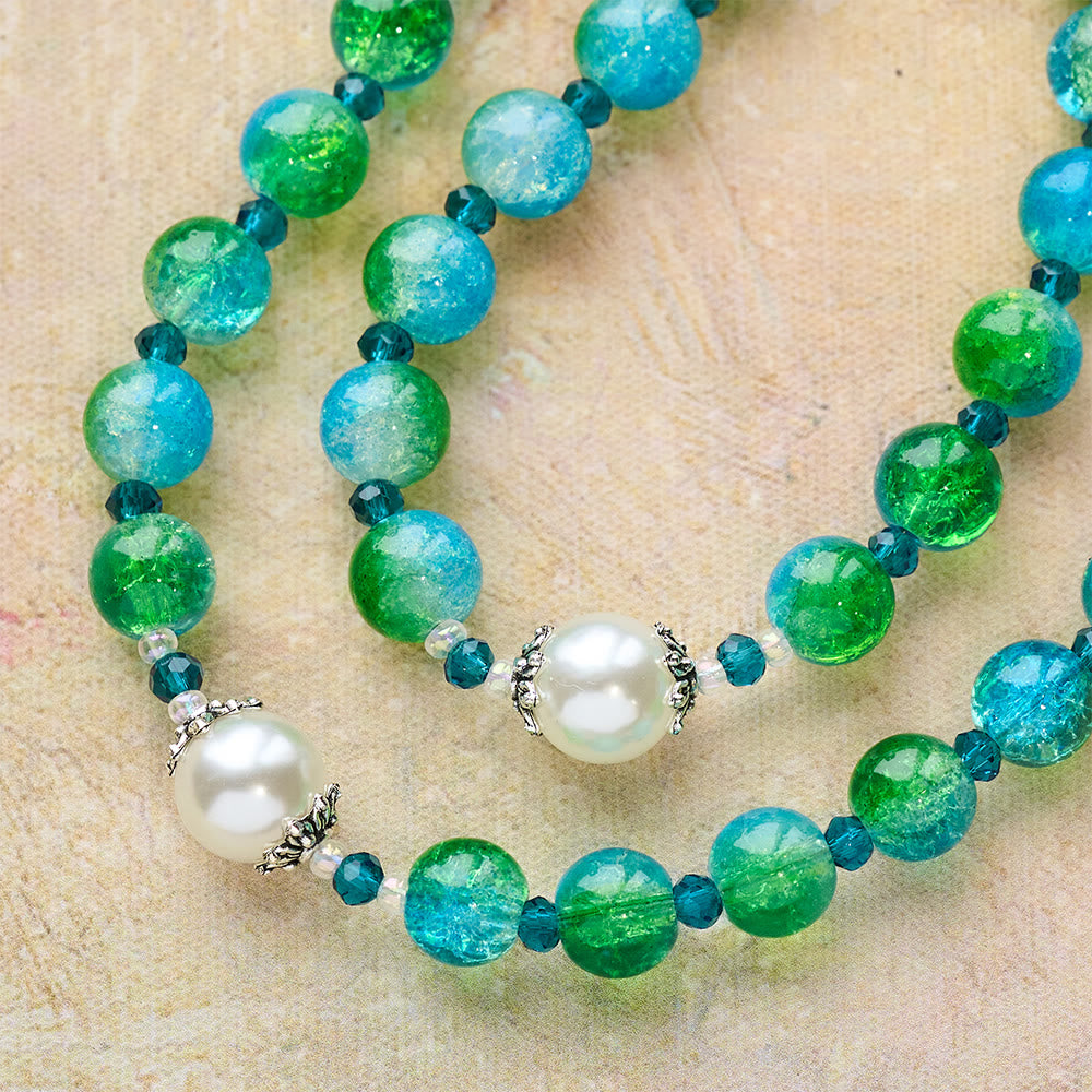 Christianartworkshop Rosenkranz aus blau-grünem Glas mit betenden Händen und Kruzifix - image 9
