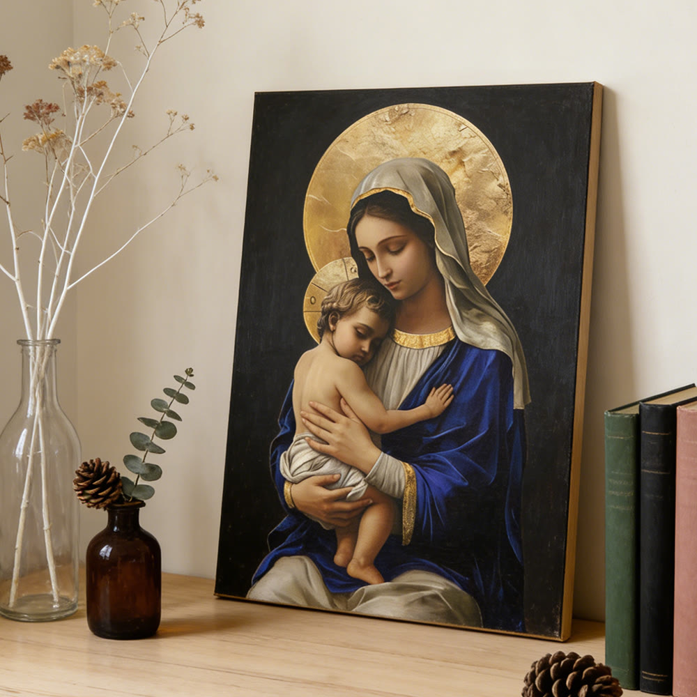 Christianartworkshop Leinwanddruck „Madonna mit Kind“ im königsblauen Gewand: Verkörpere die reine Hingabe Mariens - image 4