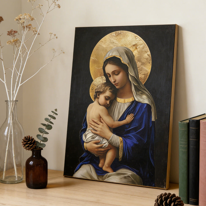 Christianartworkshop Leinwanddruck „Madonna mit Kind“ im königsblauen Gewand: Verkörpere die reine Hingabe Mariens - image 4