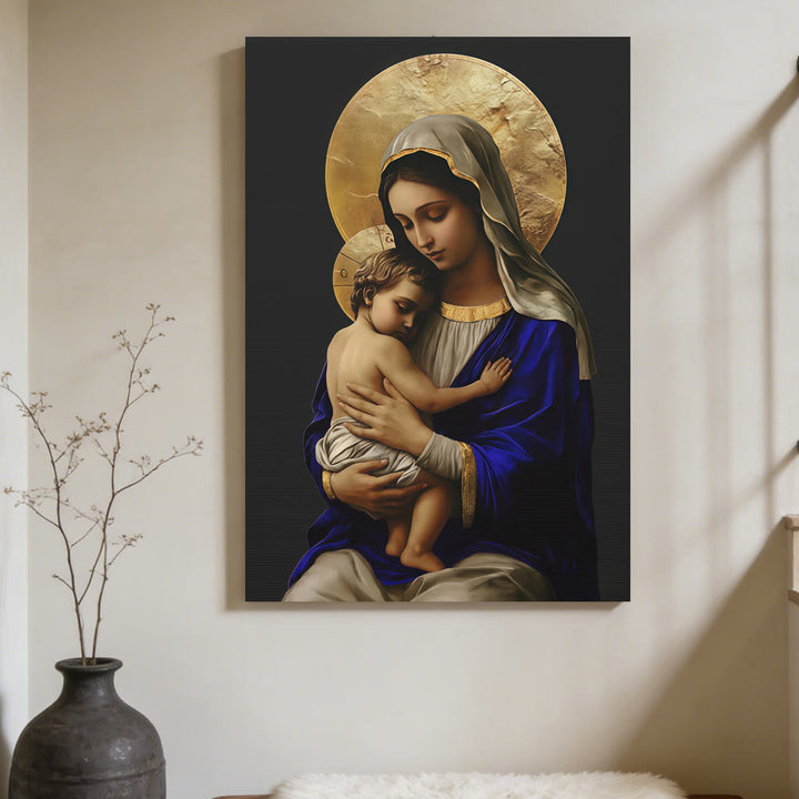 Christianartworkshop Leinwanddruck „Madonna mit Kind“ im königsblauen Gewand: Verkörpere die reine Hingabe Mariens - image 2