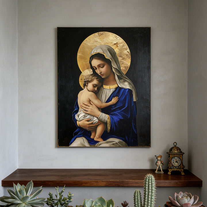 Christianartworkshop Leinwanddruck „Madonna mit Kind“ im königsblauen Gewand: Verkörpere die reine Hingabe Mariens - image 3