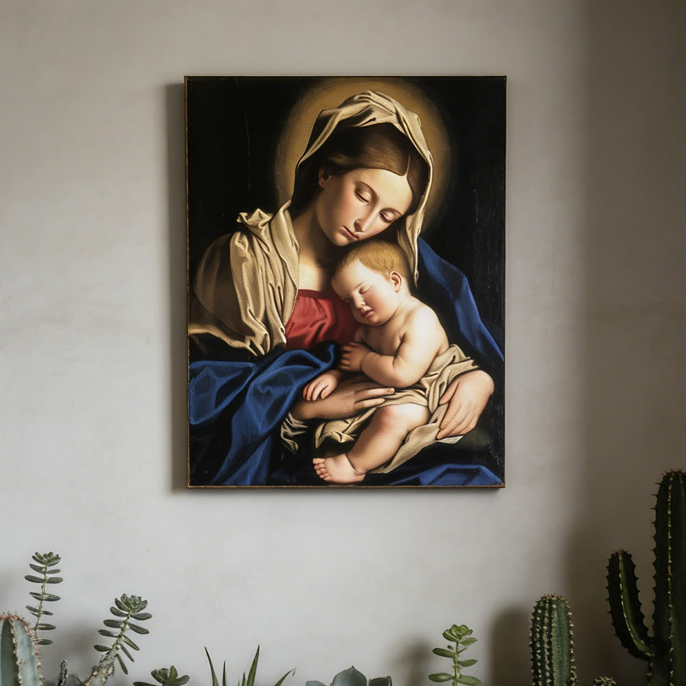 Christianartworkshop Wandbild „Schlafender Jesus mit vergoldetem Heiligenschein“: Verankern Sie Ihren Glauben in der Intimität der Heiligen Familie - image 1