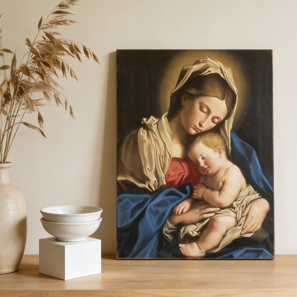 Christianartworkshop Wandbild „Schlafender Jesus mit vergoldetem Heiligenschein“: Verankern Sie Ihren Glauben in der Intimität der Heiligen Familie - image 3