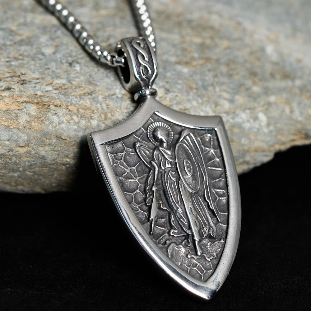 Christianartworkshop Erzengel St. Michael Schild Amulett Titan Halskette - Erzengel-Schild - image 0