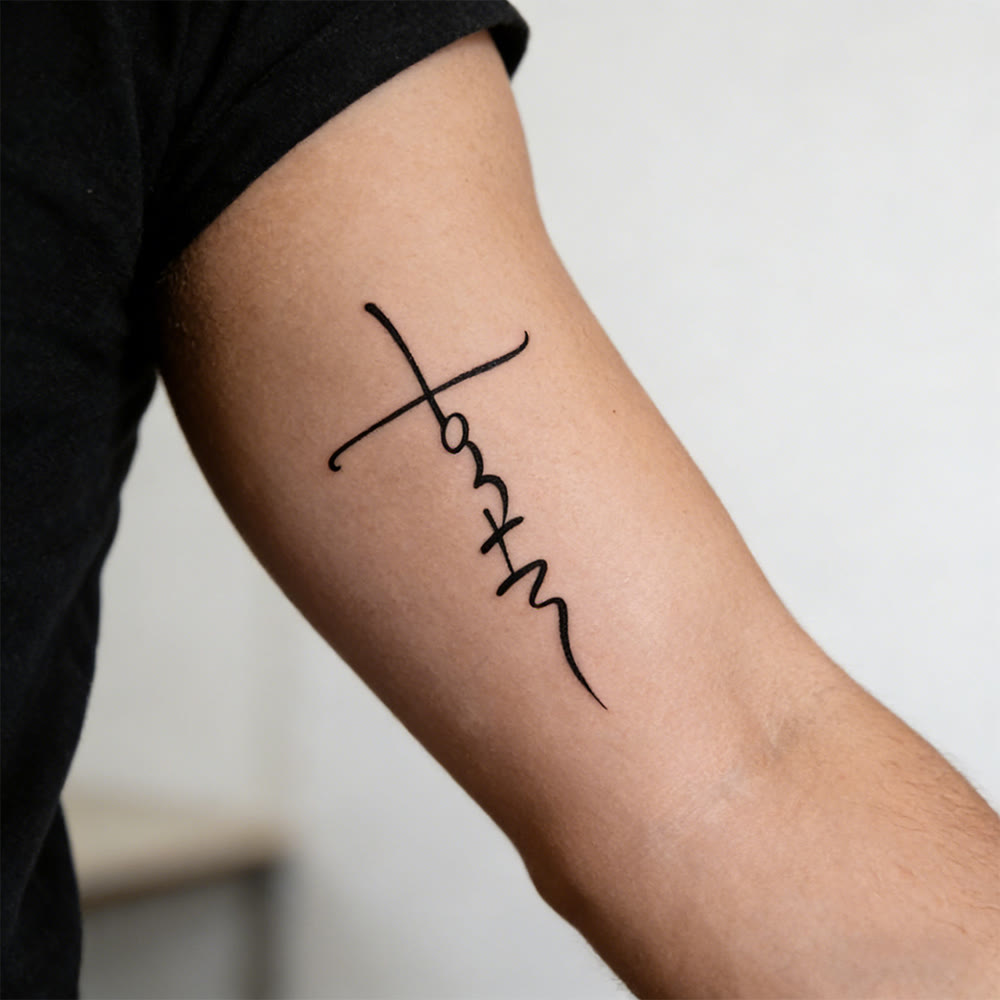 Christianartworkshop Temporäres Tattoo mit Kreuz- und Glaubensmotiv: Elegante Linienkunst für tägliche Glaubenserinnerungen - 1 Set (5 Stück) - image 0