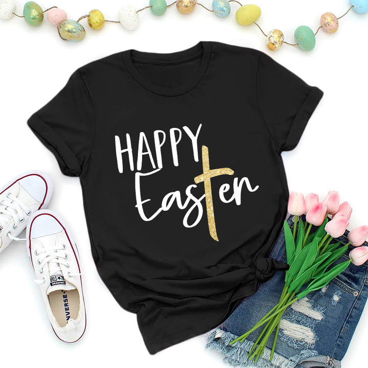 Christianartworkshop Premium-T-Shirt mit Glitzerkreuz-Schriftzug „Frohe Ostern“ - Schwarz - 2XL - image 5