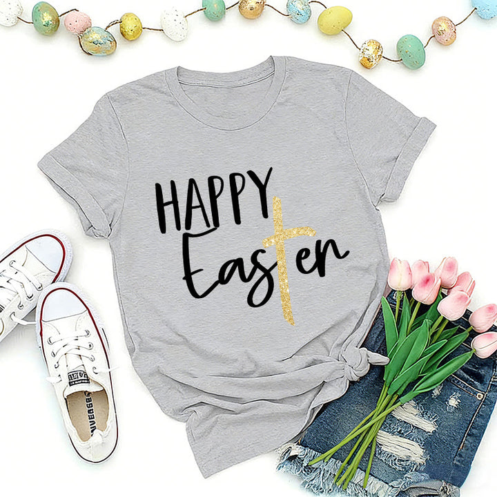 Christianartworkshop Premium-T-Shirt mit Glitzerkreuz-Schriftzug „Frohe Ostern“ - Grau - 2XL - image 3