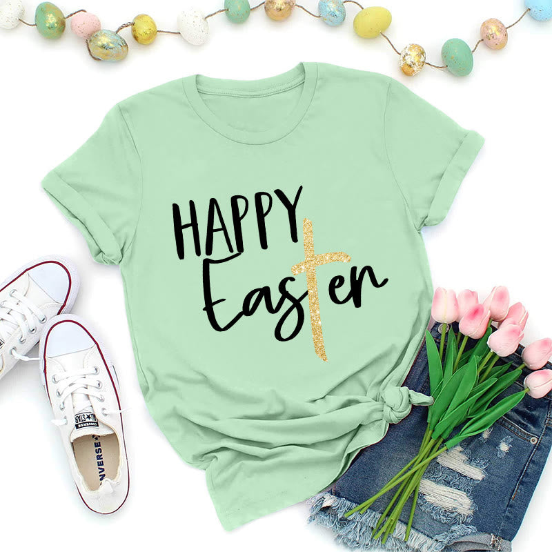 Christianartworkshop Premium-T-Shirt mit Glitzerkreuz-Schriftzug „Frohe Ostern“ - Hellgrün - 2XL - image 8