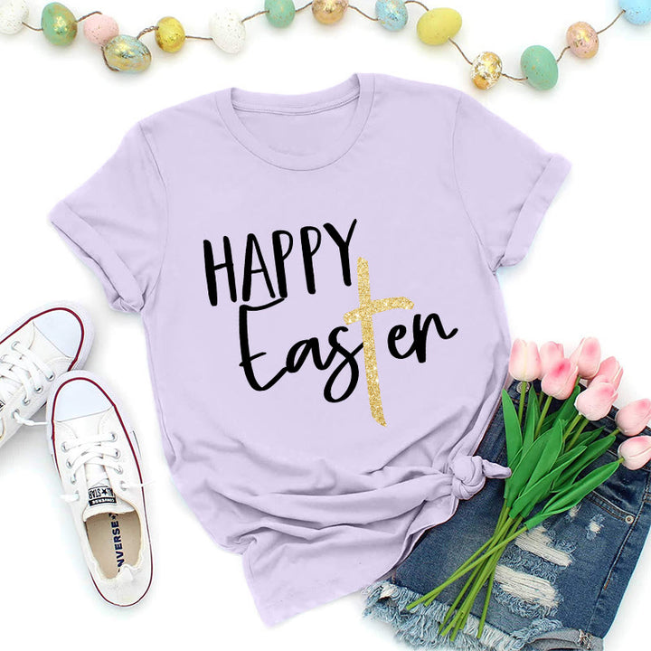 Christianartworkshop Premium-T-Shirt mit Glitzerkreuz-Schriftzug „Frohe Ostern“ - Lila - 2XL - image 7