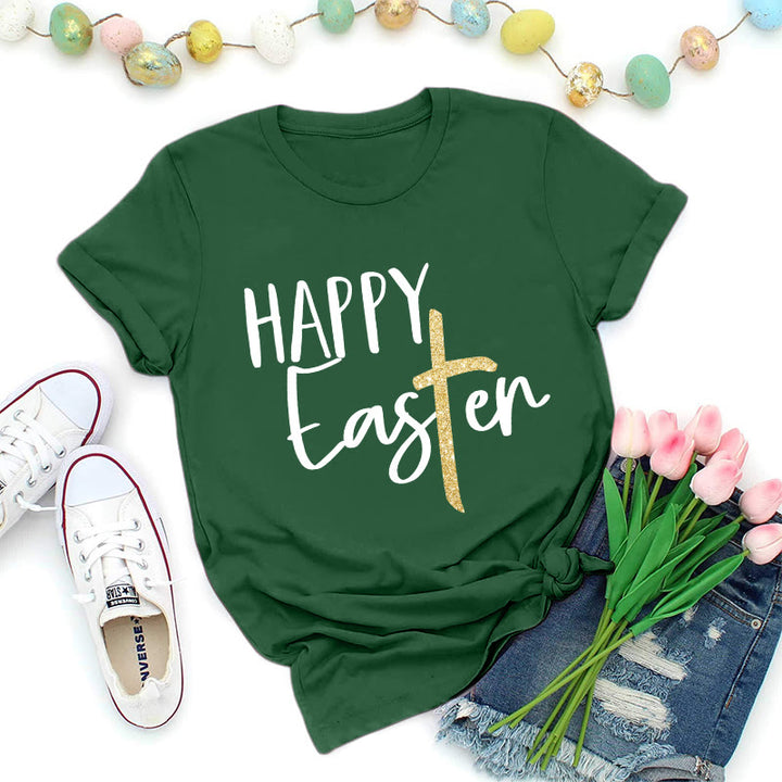 Christianartworkshop Premium-T-Shirt mit Glitzerkreuz-Schriftzug „Frohe Ostern“ - Dunkelgrün - 2XL - image 6