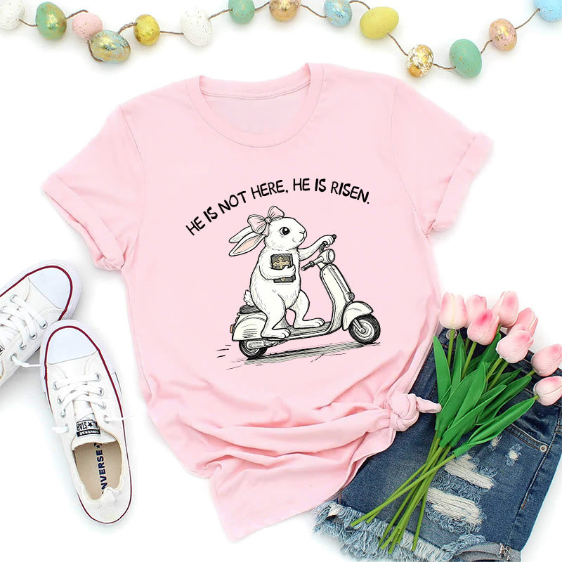 Christianartworkshop Er ist auferstanden – Osterhase-Scooter-Premium-T-Shirt - Rosa - 2XL - image 4