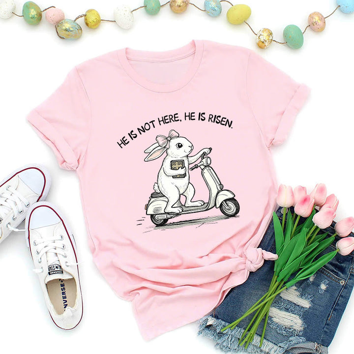 Christianartworkshop Er ist auferstanden – Osterhase-Scooter-Premium-T-Shirt - Rosa - 2XL - image 4