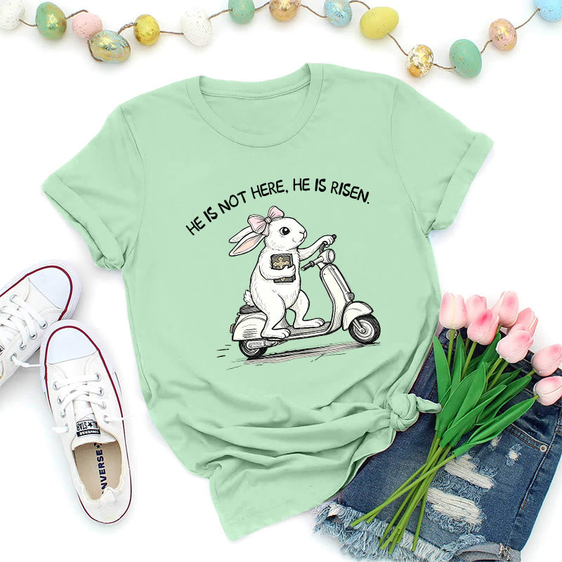 Christianartworkshop Er ist auferstanden – Osterhase-Scooter-Premium-T-Shirt - Hellgrün - 2XL - image 1