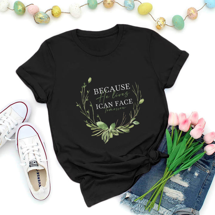 Christianartworkshop Weil er lebt – Premium-T-Shirt mit grünem Kranz - Schwarz - 2XL - image 1
