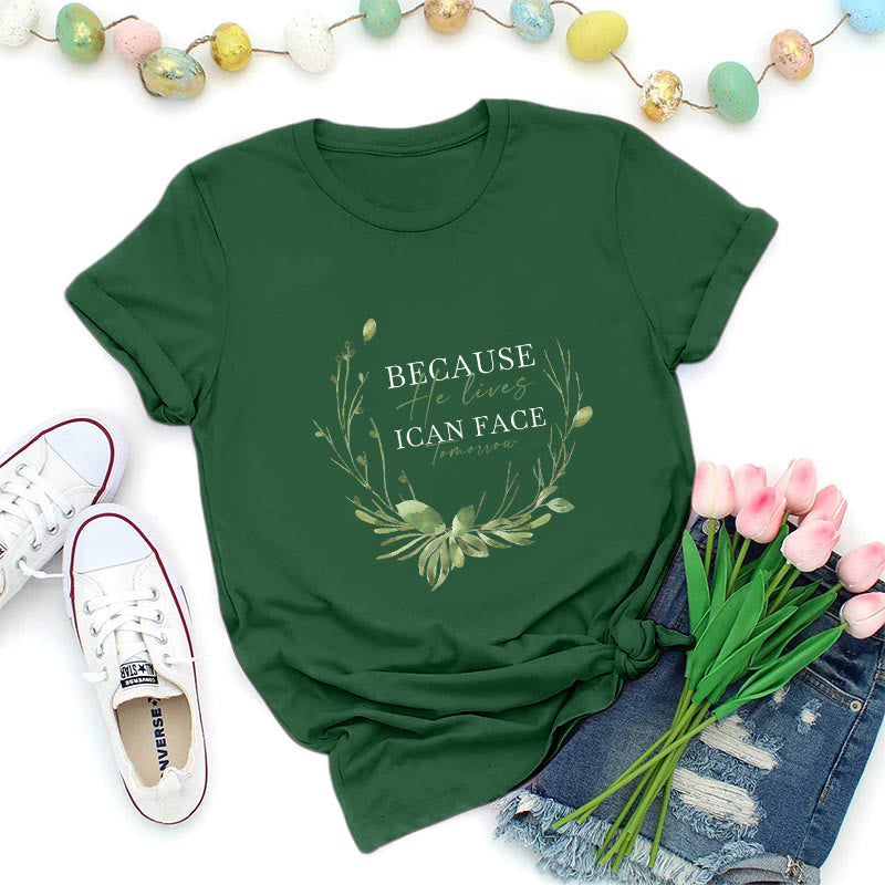 Christianartworkshop Weil er lebt – Premium-T-Shirt mit grünem Kranz - Dunkelgrün - 2XL - image 2