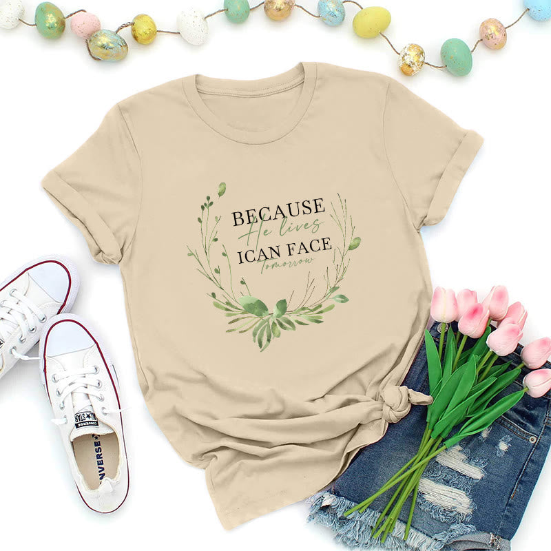Christianartworkshop Weil er lebt – Premium-T-Shirt mit grünem Kranz - Beige - 2XL - image 6