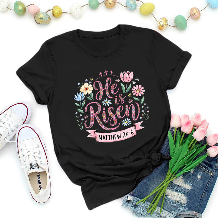 Christianartworkshop T-Shirt mit leuchtendem Blumenkranz und Aufschrift „Er ist auferstanden“ - Schwarz - 2XL - image 3