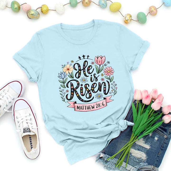 Christianartworkshop T-Shirt mit leuchtendem Blumenkranz und Aufschrift „Er ist auferstanden“ - Blau - 2XL - image 7