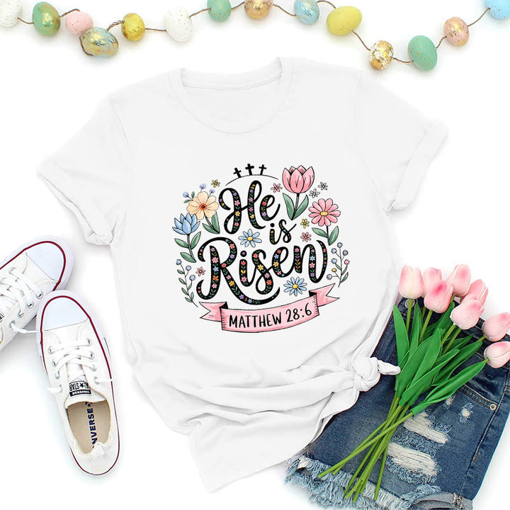 Christianartworkshop T-Shirt mit leuchtendem Blumenkranz und Aufschrift „Er ist auferstanden“ - Weiß - 2XL - image 2