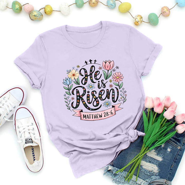 Christianartworkshop T-Shirt mit leuchtendem Blumenkranz und Aufschrift „Er ist auferstanden“ - Lila - 2XL - image 5