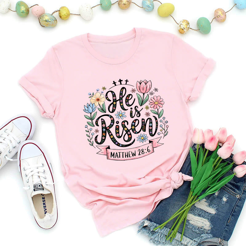 Christianartworkshop T-Shirt mit leuchtendem Blumenkranz und Aufschrift „Er ist auferstanden“ - Rosa - 2XL - image 0