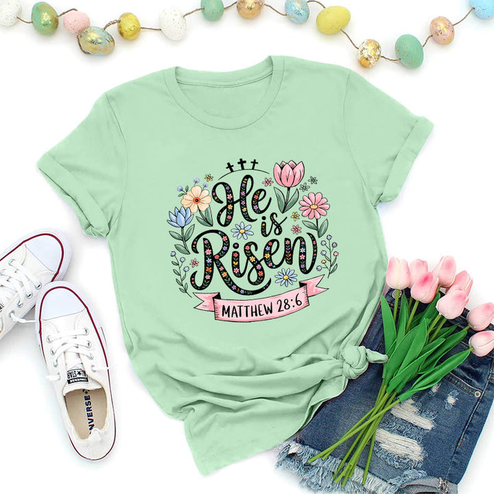 Christianartworkshop T-Shirt mit leuchtendem Blumenkranz und Aufschrift „Er ist auferstanden“ - Hellgrün - 2XL - image 6