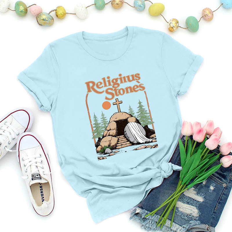 Christianartworkshop Vintage-T-Shirt mit religiösen Steinen - Blau - 2XL - image 1