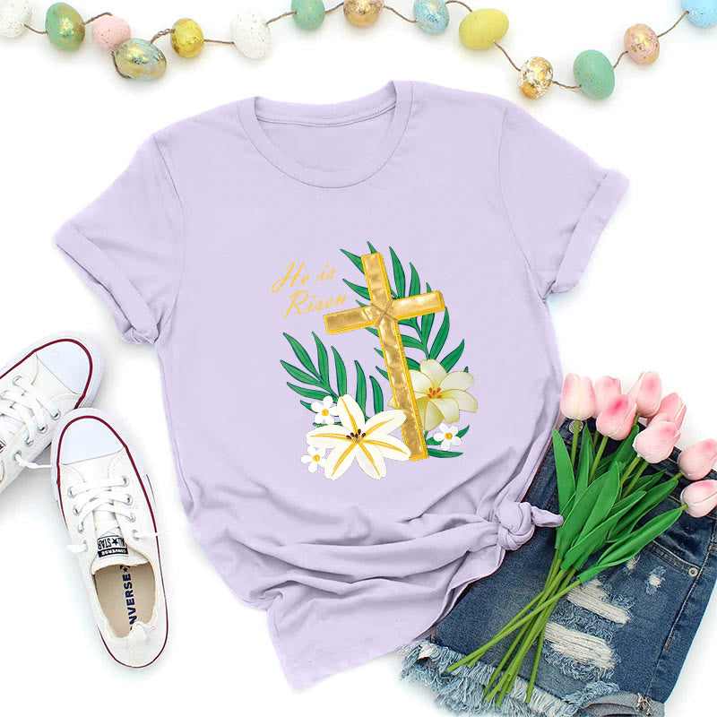 Christianartworkshop T-Shirt „Auferstehungsruhm – Goldenes Kreuz“ - Lila - 2XL - image 0