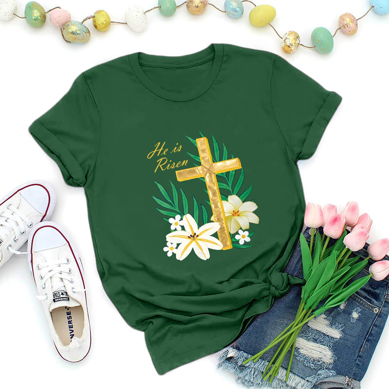 Christianartworkshop T-Shirt „Auferstehungsruhm – Goldenes Kreuz“ - Dunkelgrün - 2XL - image 8