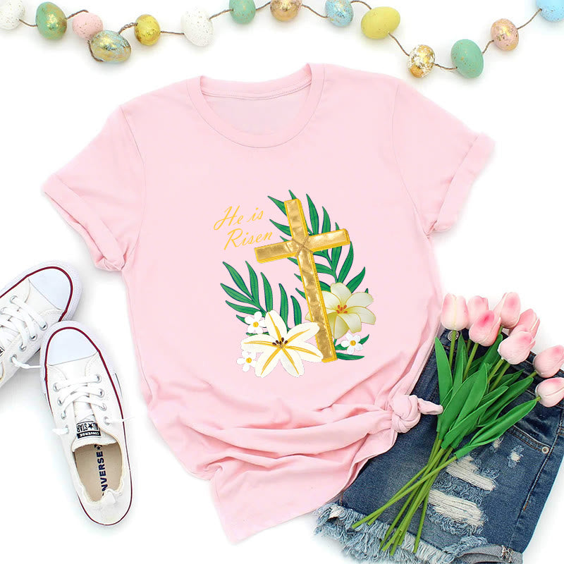 Christianartworkshop T-Shirt „Auferstehungsruhm – Goldenes Kreuz“ - Rosa - 2XL - image 4