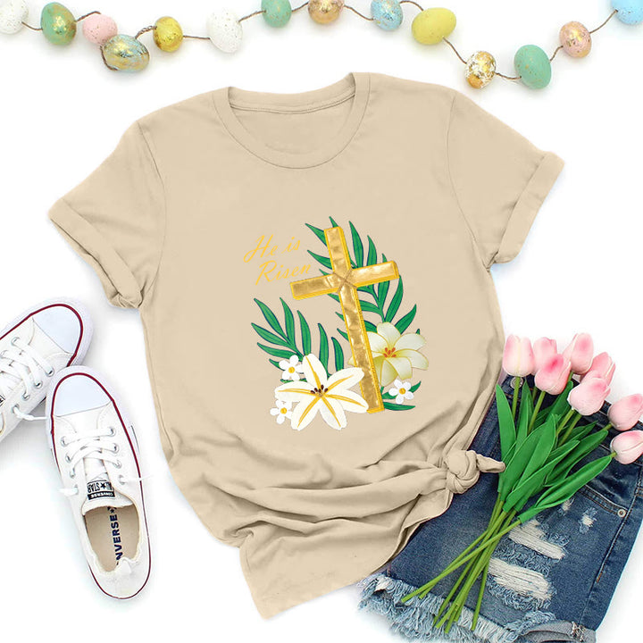 Christianartworkshop T-Shirt „Auferstehungsruhm – Goldenes Kreuz“ - Beige - 2XL - image 3