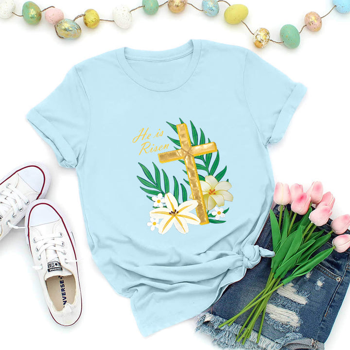 Christianartworkshop T-Shirt „Auferstehungsruhm – Goldenes Kreuz“ - Blau - 2XL - image 2