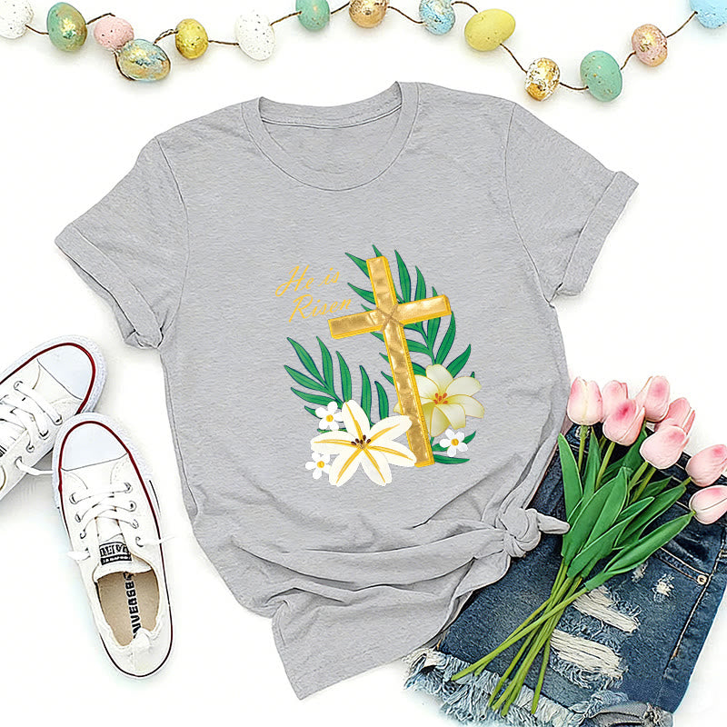 Christianartworkshop T-Shirt „Auferstehungsruhm – Goldenes Kreuz“ - Grau - 2XL - image 5