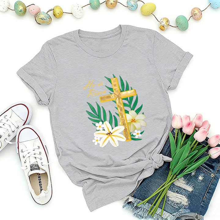 Christianartworkshop T-Shirt „Auferstehungsruhm – Goldenes Kreuz“ - Grau - 2XL - image 5