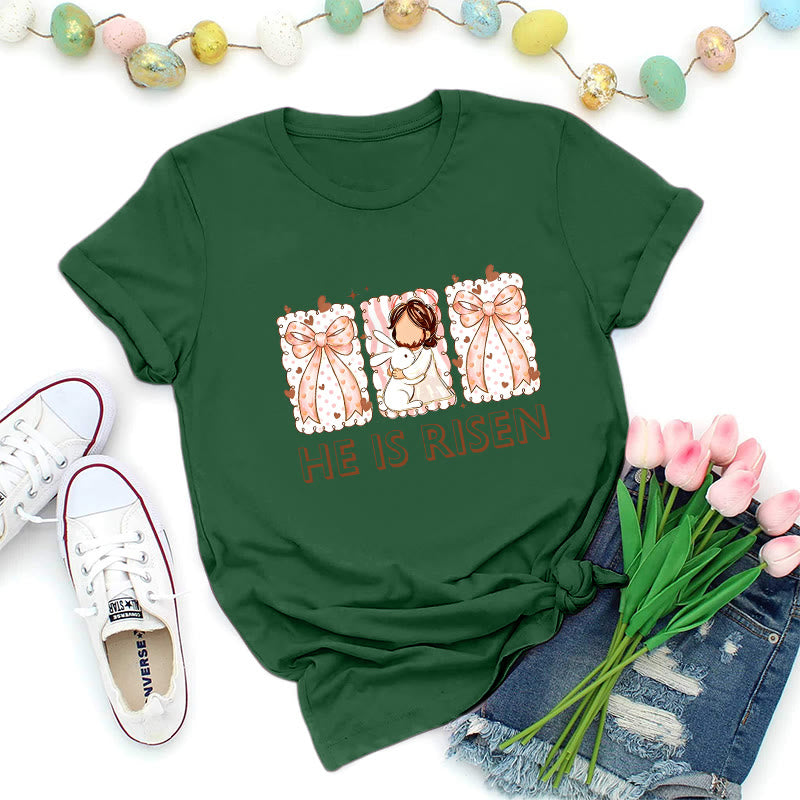 Christianartworkshop Osterhasen-Mädchen-Auferstehungs-T-Shirt - Dunkelgrün - 2XL - image 0