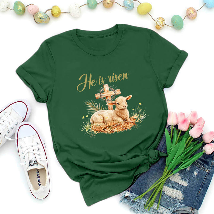 Christianartworkshop Oster-T-Shirt mit Lamm und Kreuz - Dunkelgrün - 2XL - image 1