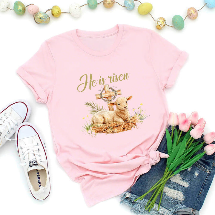 Christianartworkshop Oster-T-Shirt mit Lamm und Kreuz - Rosa - 2XL - image 6