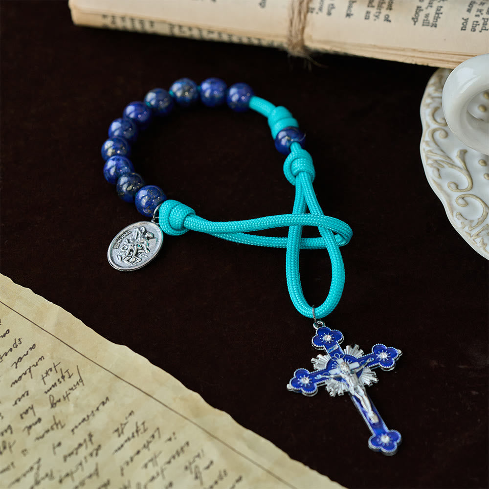 Christianartworkshop Rosenkranz aus Lapislazuli-Paracord mit dem Schutzpatron St. Michael - image 1