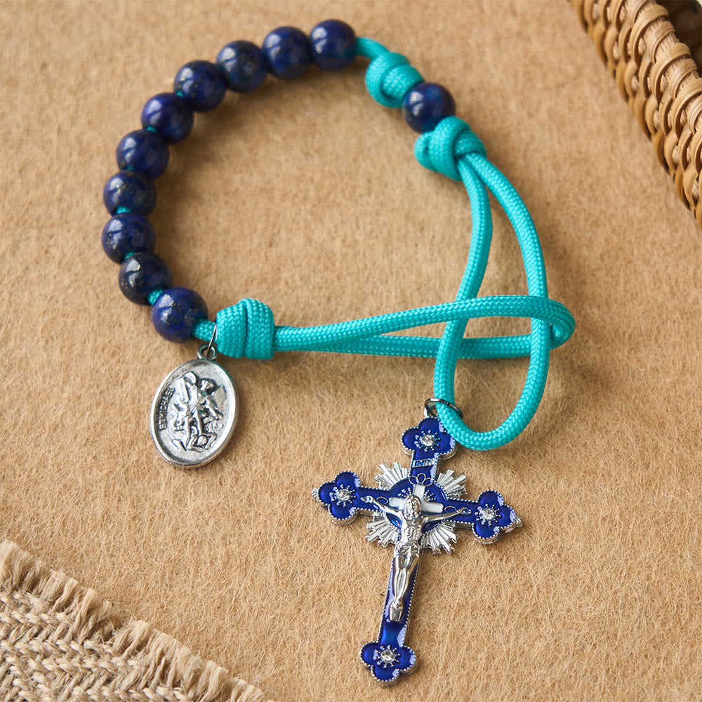 Christianartworkshop Rosenkranz aus Lapislazuli-Paracord mit dem Schutzpatron St. Michael - St. Michael und Kruzifix - image 0