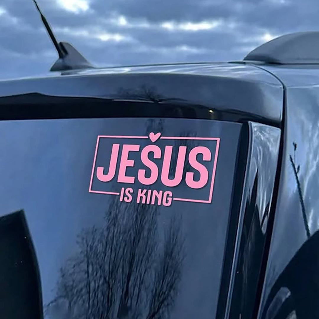 Christianartworkshop Autoaufkleber „Jesus ist König“ mit Herzmotiv: Ein heiliges Symbol des Gebets für den täglichen Gebrauch - Rosa - Set mit 10 Stück - image 0