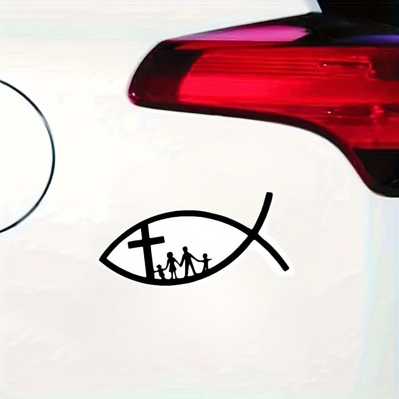 Christianartworkshop Ichthys-Kreuz-Familienemblem aus Metall für Fahrzeuge: Ein Symbol des Glaubens und der familiären Bindung - image 3