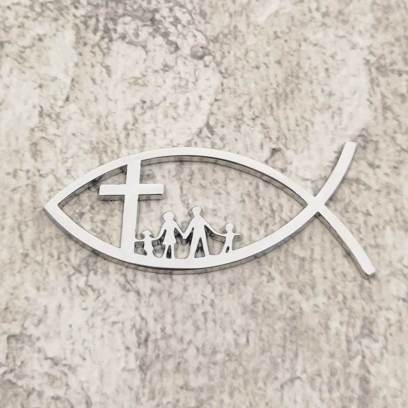 Christianartworkshop Ichthys Cross Familien-Autoemblem aus Metall: Ein Symbol des Glaubens und der familiären Bindung für Fahrzeuge - Silber - Set mit 10 Stück - image 5