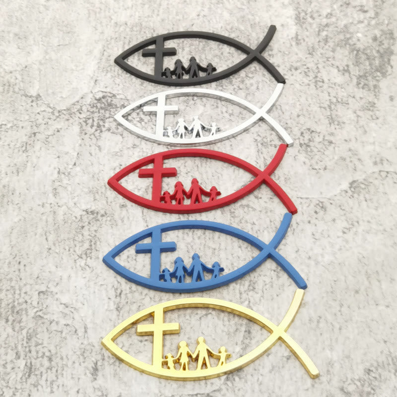 Christianartworkshop Ichthys Cross Familien-Autoemblem aus Metall: Ein Symbol des Glaubens und der familiären Bindung für Fahrzeuge - image 1
