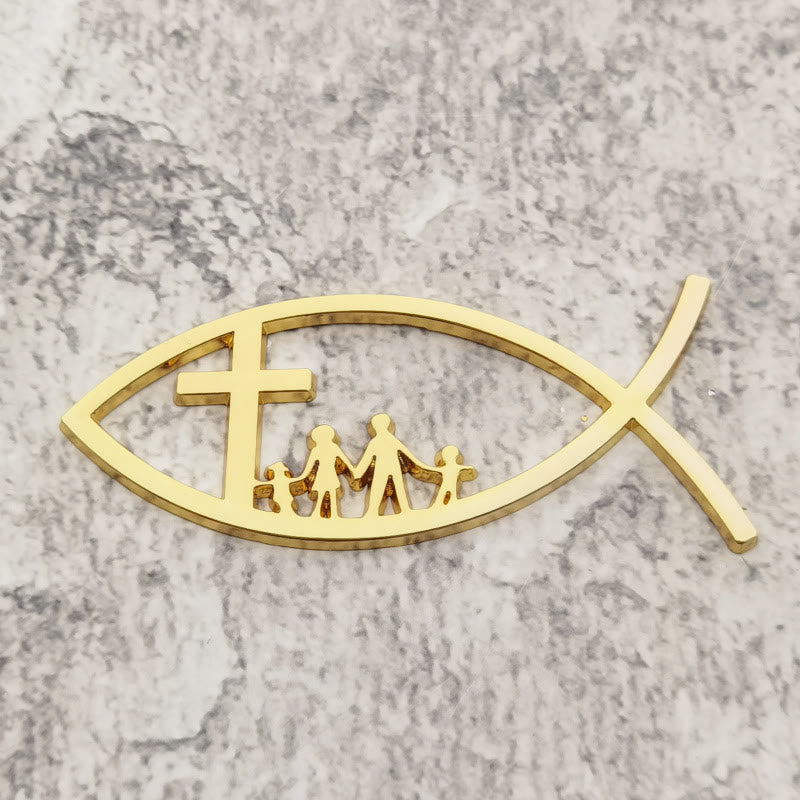 Christianartworkshop Ichthys Cross Familien-Autoemblem aus Metall: Ein Symbol des Glaubens und der familiären Bindung für Fahrzeuge - Golden - Set mit 10 Stück - image 7