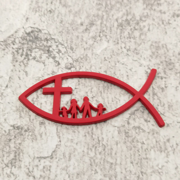 Christianartworkshop Ichthys Cross Familien-Autoemblem aus Metall: Ein Symbol des Glaubens und der familiären Bindung für Fahrzeuge - Rot - Set mit 10 Stück - image 6