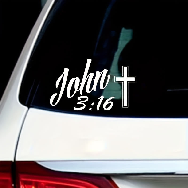 Christianartworkshop Autoaufkleber „Johannes 3,16 Kreuz“: Aufkleber mit markanter Schrift für die Fahrzeugdekoration im Zeichen des Glaubens - Weiß - Set mit 10 Stück - image 0